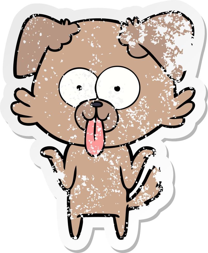 distressed sticker of a cartoon dog with tongue sticking out vector