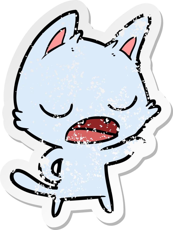 distressed sticker of a talking cat cartoon vector