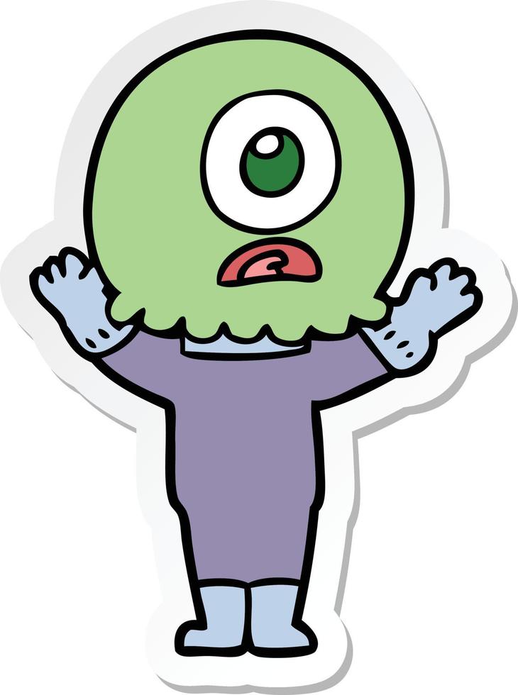 sticker of a cartoon cyclops alien spaceman vector