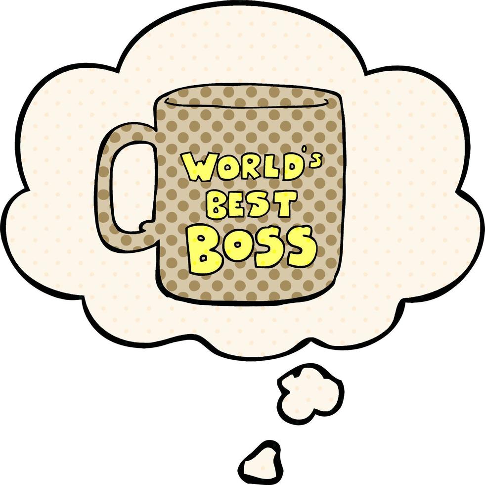 worlds best boss mug and thought bubble in comic book style vector