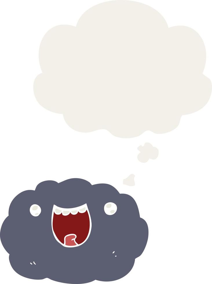 nube feliz de dibujos animados y burbuja de pensamiento en estilo retro vector