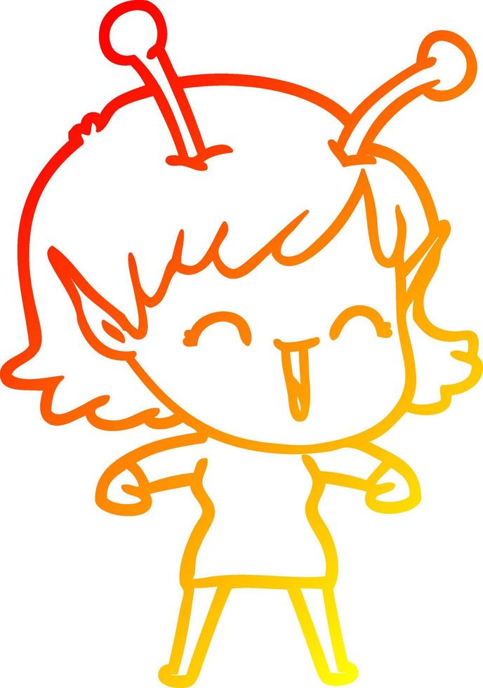 warm gradient line drawing cartoon alien girl laughing vector