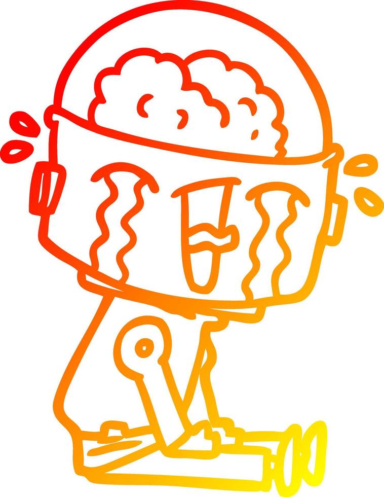 warm gradient line drawing cartoon crying robot vector