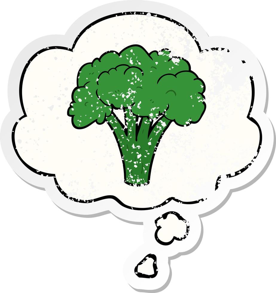 cartoon brocoli and thought bubble as a distressed worn sticker vector