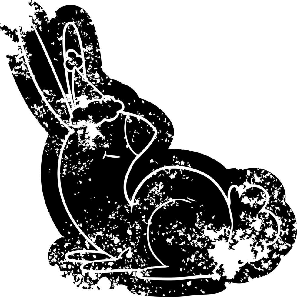 lindo icono angustiado de dibujos animados de un conejo con sombrero de santa vector