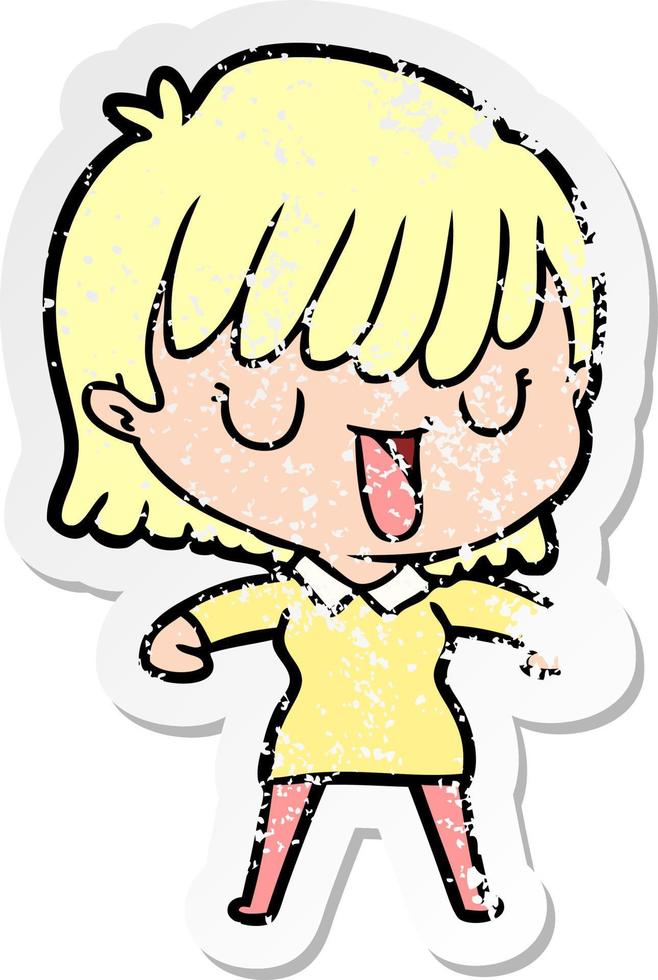 distressed sticker of a cartoon woman vector