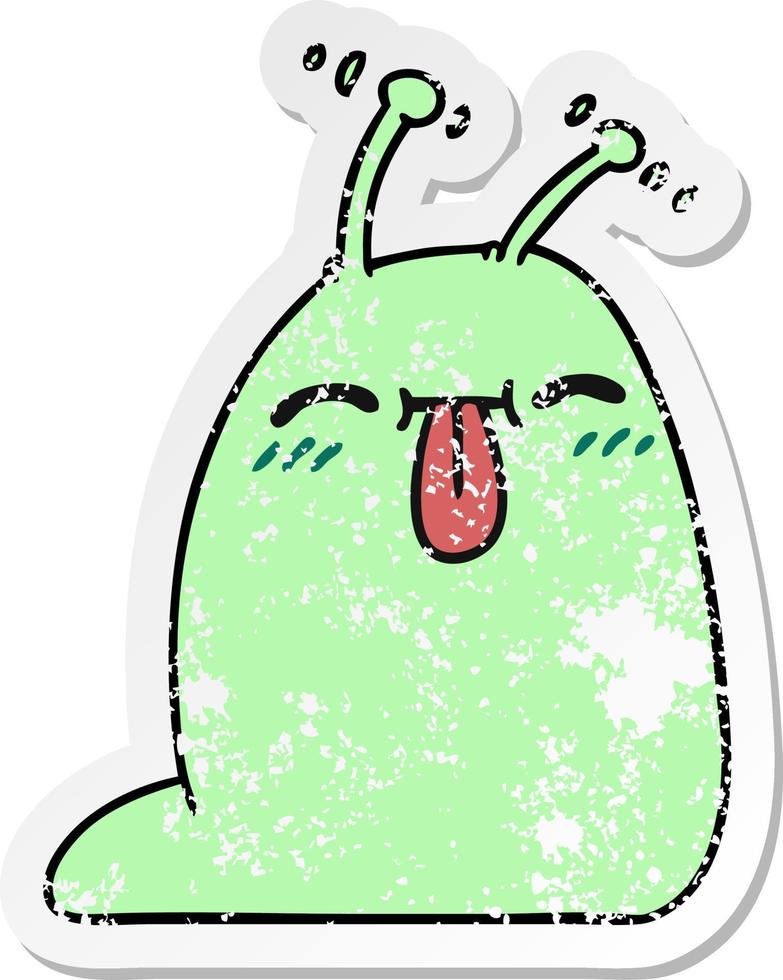 distressed sticker cartoon of a happy kawaii slug vector