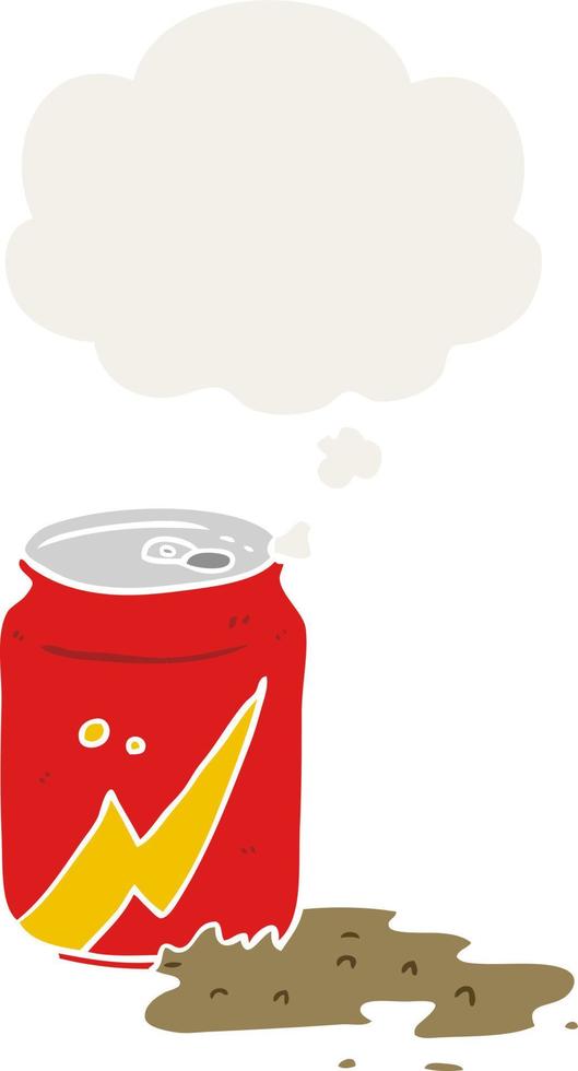 cartoon soda can and thought bubble in retro style vector