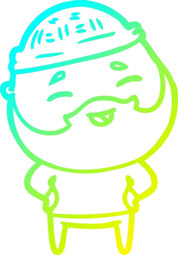cold gradient line drawing cartoon happy bearded man vector