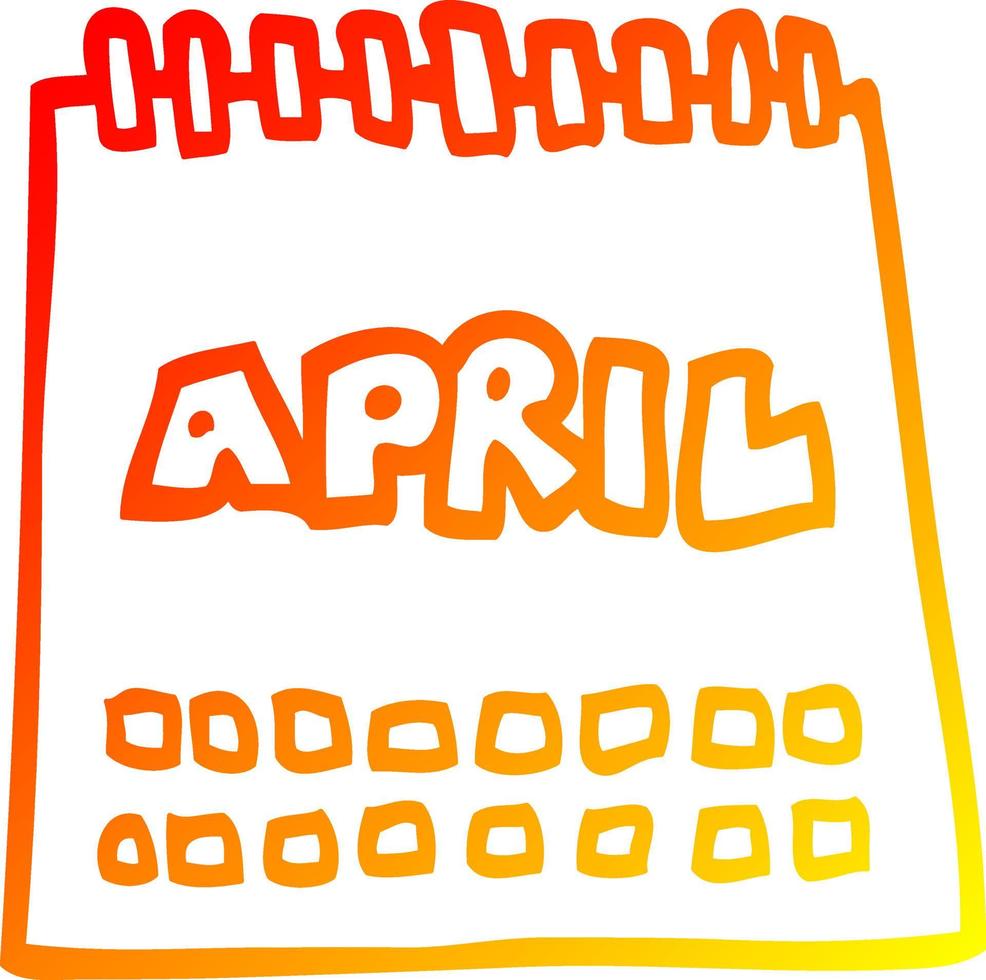 warm gradient line drawing cartoon calendar showing month of april vector