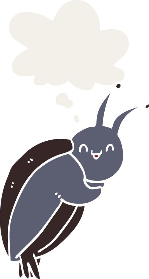 lindo escarabajo de dibujos animados y burbuja de pensamiento en estilo retro vector