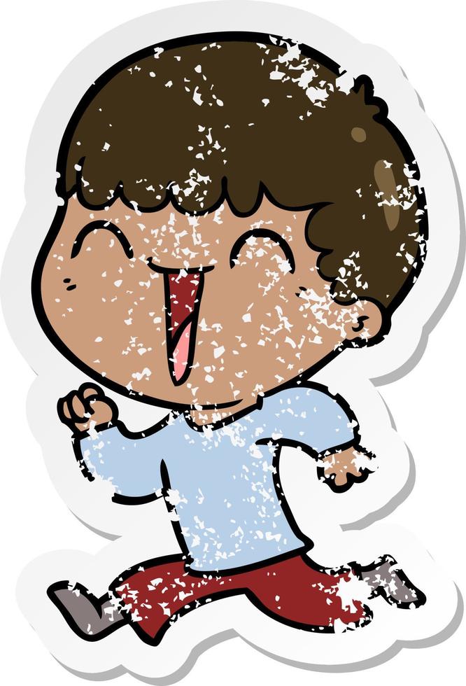 distressed sticker of a cartoon happy man vector