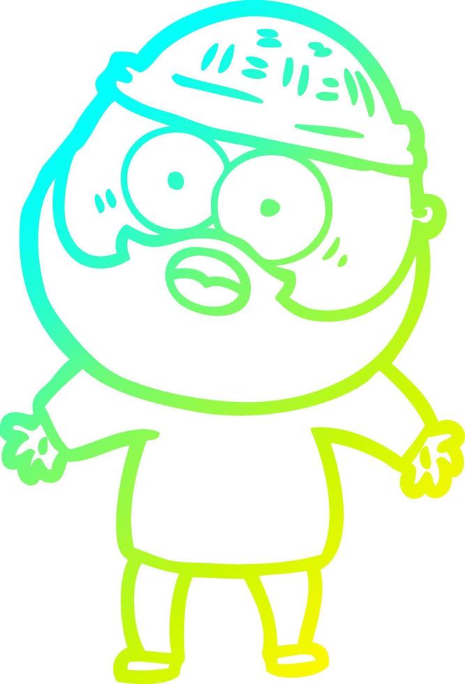 cold gradient line drawing cartoon bearded man vector