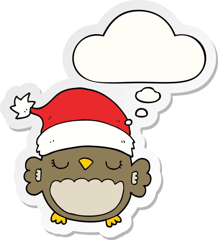 cute christmas owl and thought bubble as a printed sticker vector