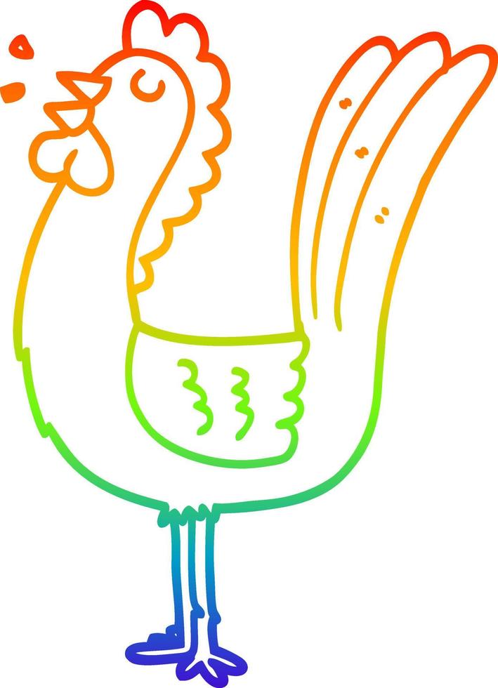 línea de gradiente de arco iris dibujo gallo de dibujos animados vector