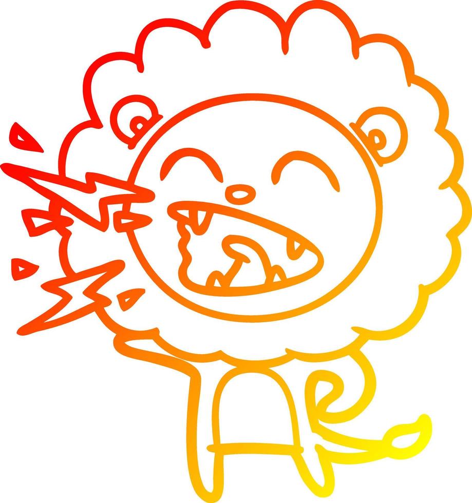 warm gradient line drawing cartoon roaring lion vector
