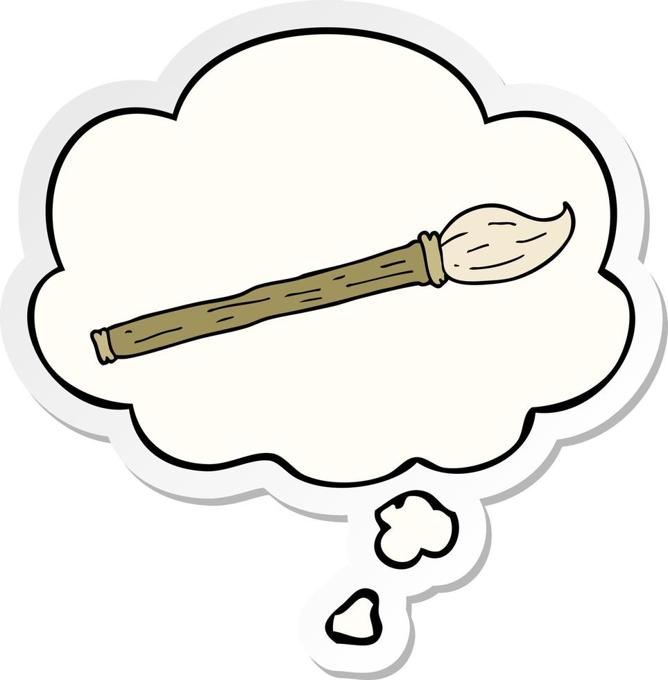 cartoon paint brush and thought bubble as a printed sticker vector