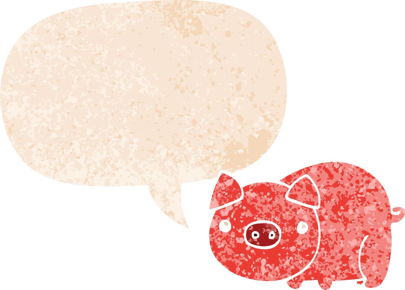 cartoon pig and speech bubble in retro textured style vector