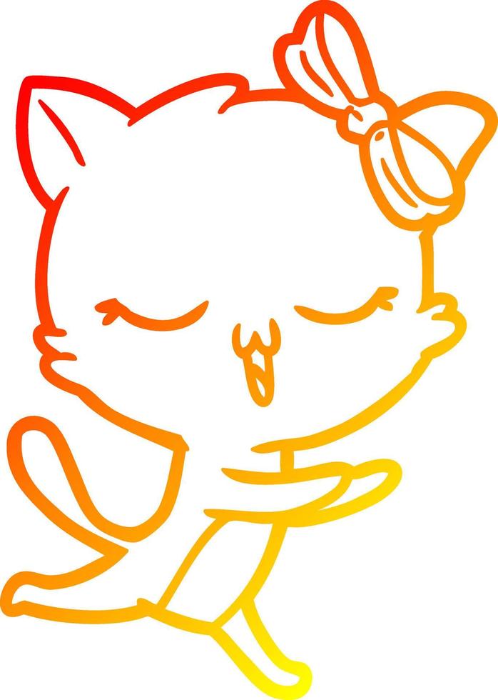 warm gradient line drawing cartoon cat with bow on head vector
