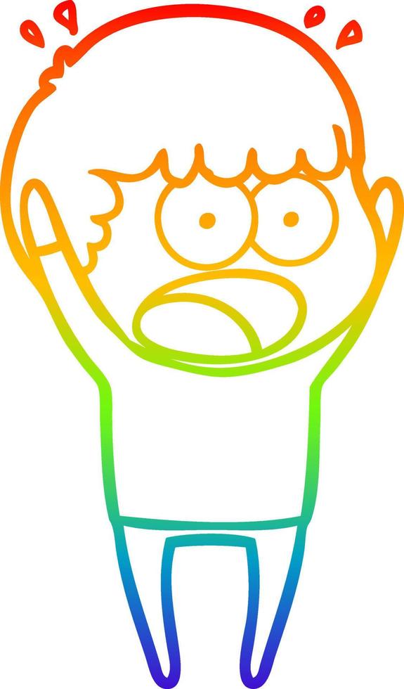 rainbow gradient line drawing cartoon shocked man vector