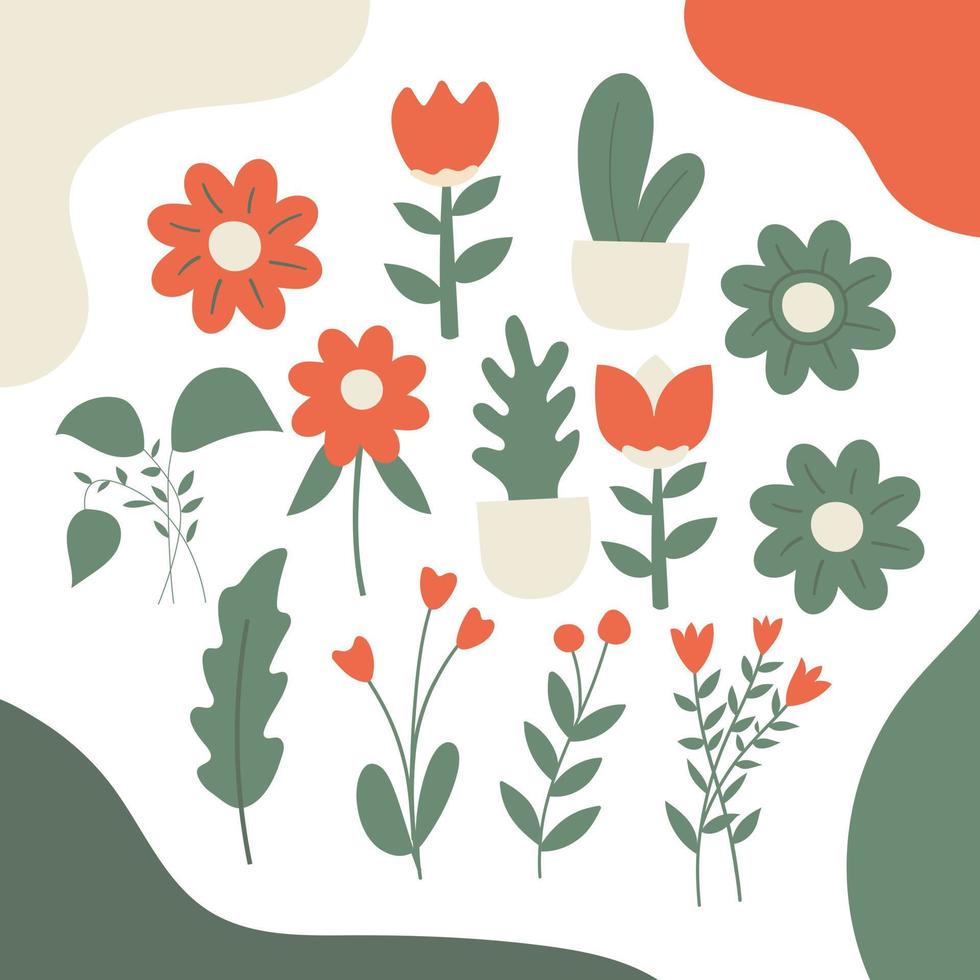 conjunto de planta abstracta. conjunto de vectores de colores dibujados a mano. diseño floral colorido ilustración de moda