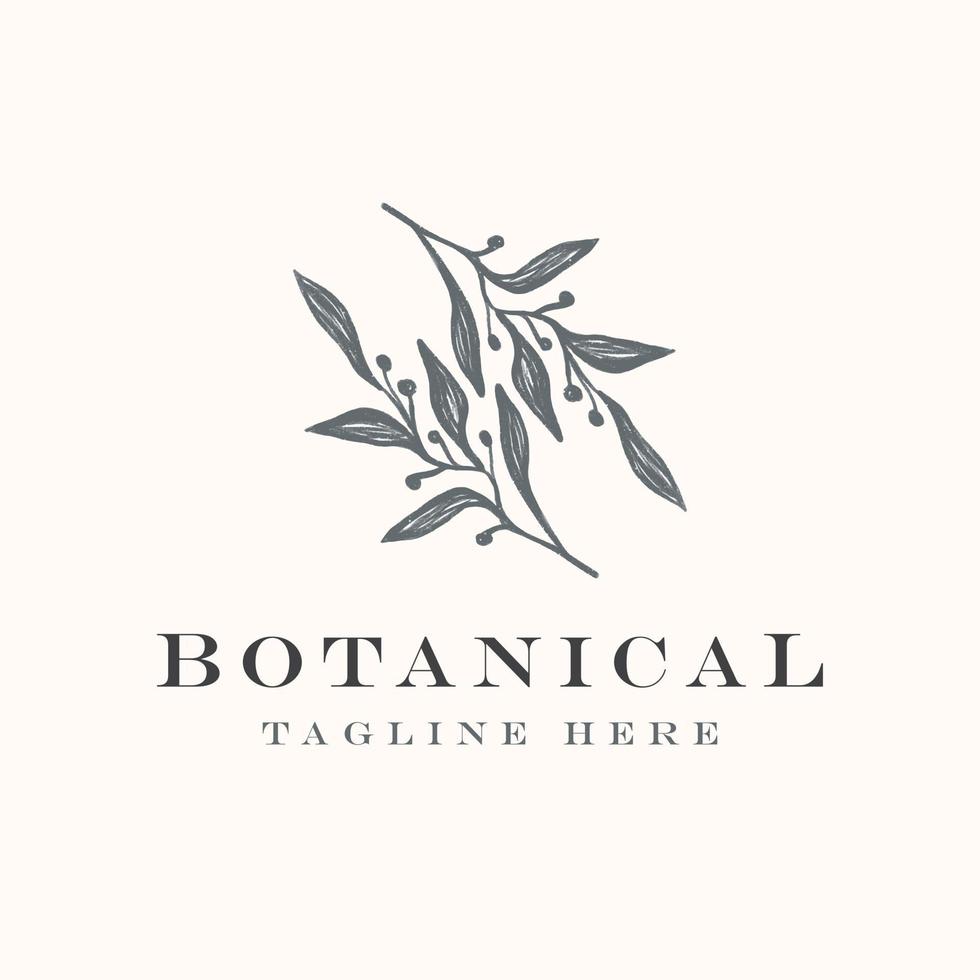 Flower branch. Hand drawn wedding herbs, plants with elegant leaves for invitation save date card design. Botanical countryside trendy green vector