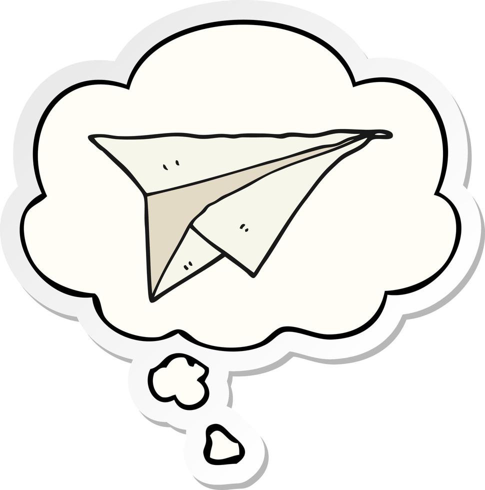cartoon paper airplane and thought bubble as a printed sticker vector