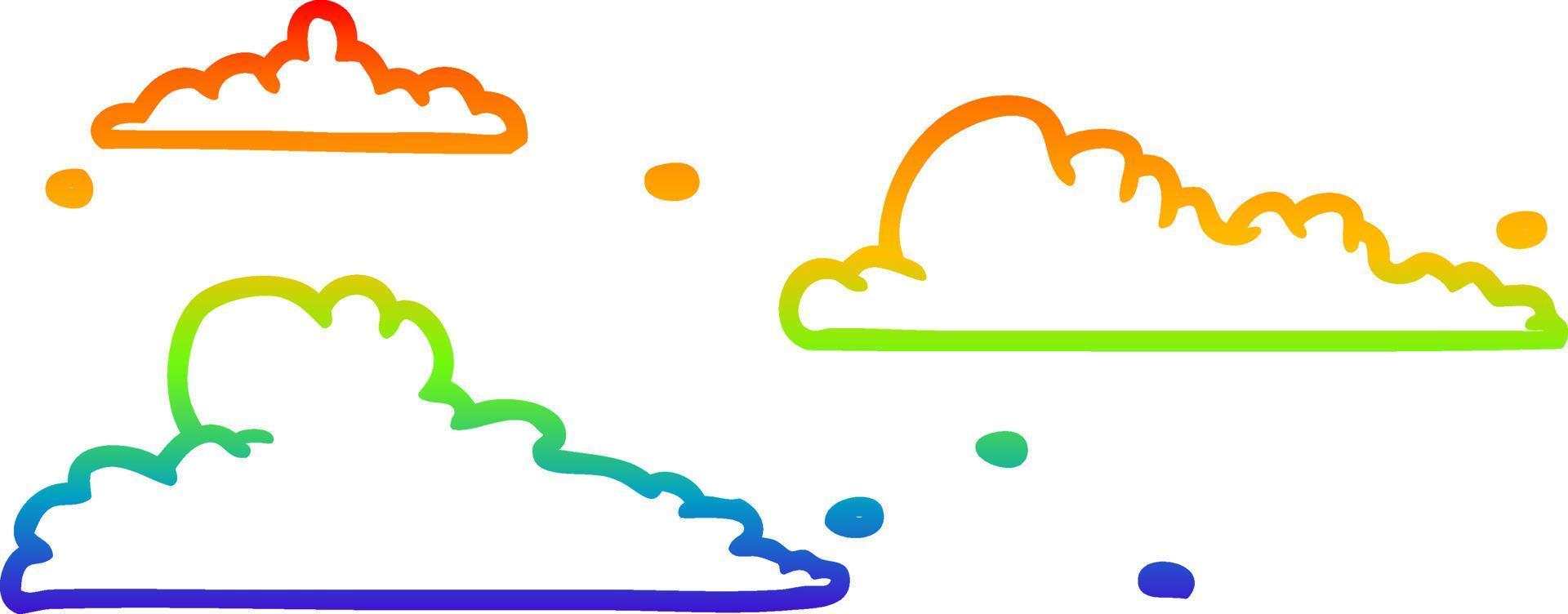 rainbow gradient line drawing clouds drifting by vector