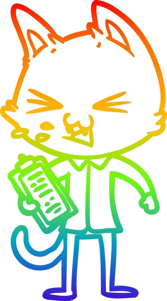 rainbow gradient line drawing cartoon salesman cat hissing vector