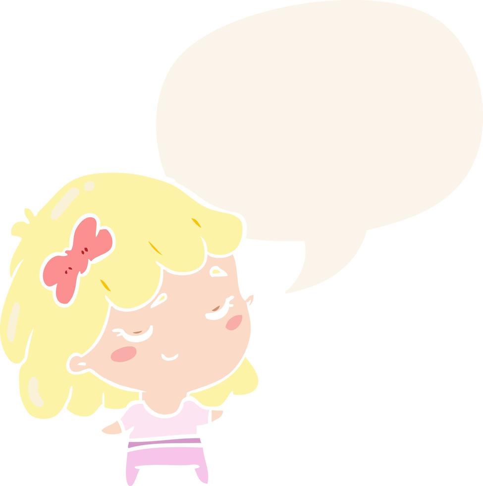 cute cartoon happy girl and speech bubble in retro style vector