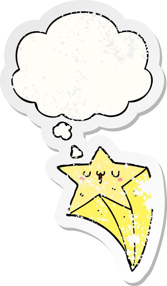 cartoon shooting star and thought bubble as a distressed worn sticker vector