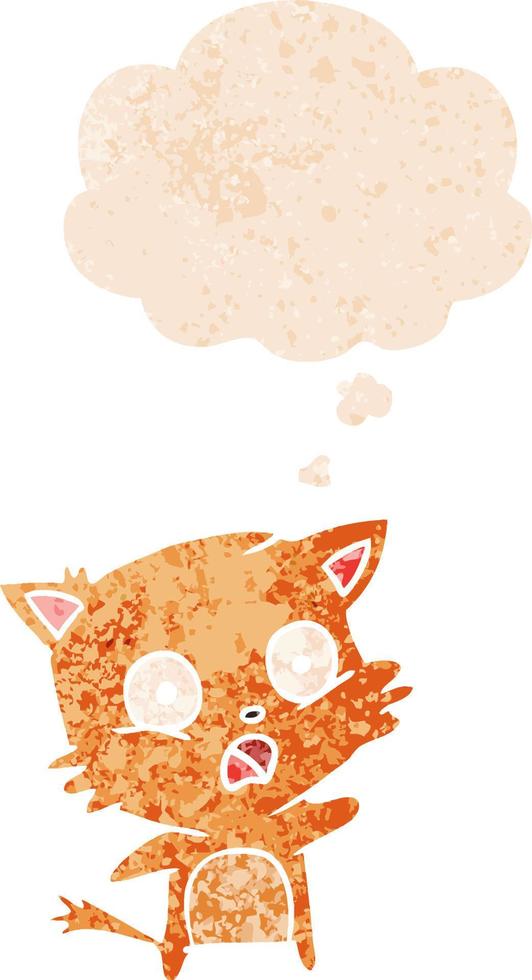 cartoon cat and thought bubble in retro textured style vector