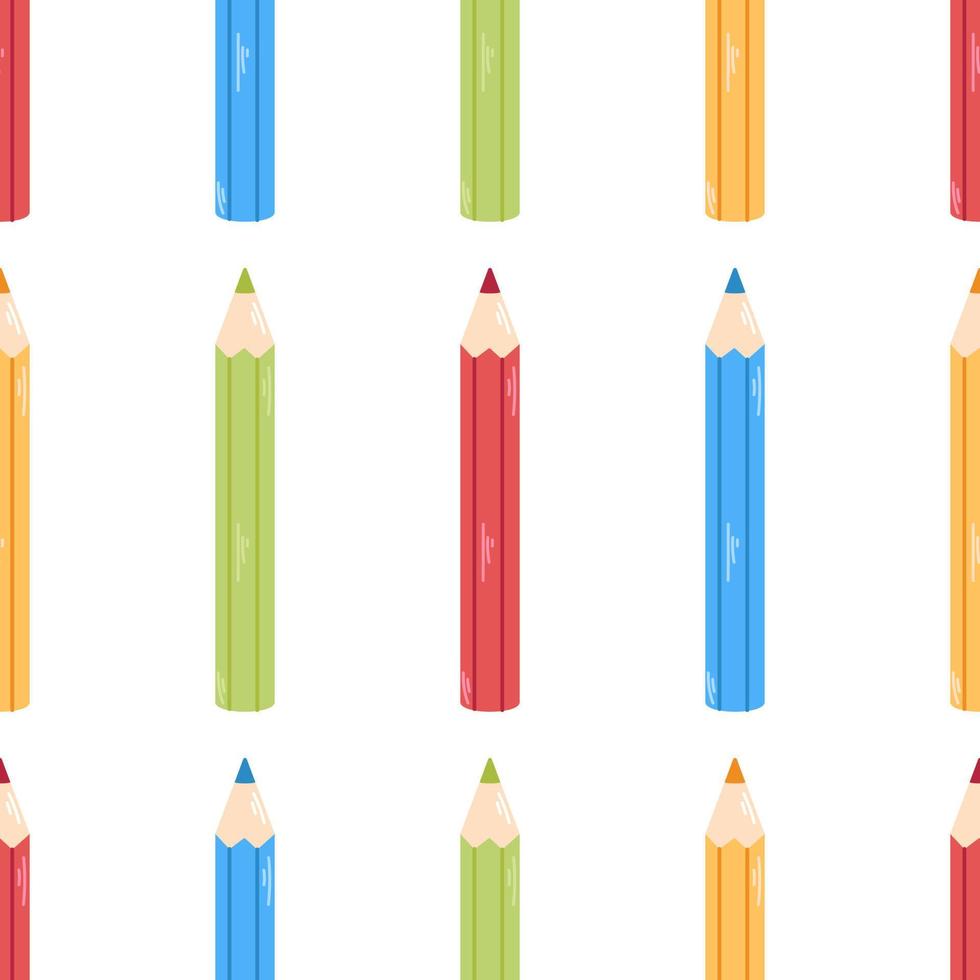 Vector seamless pattern with pencils. School supply for children. Cute color pencils. Back to school. School background.