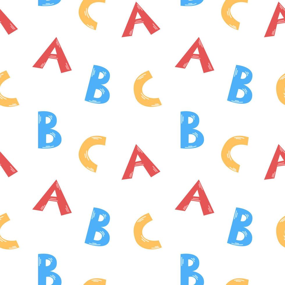 Vector seamless pattern with ABC letters. Cute colorful letters. Alphabet. Back to school. School background.