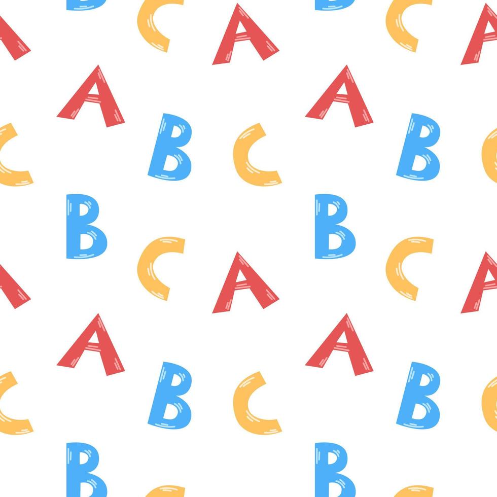 Vector seamless pattern with ABC letters. Cute colorful letters. Alphabet. Back to school. School background.