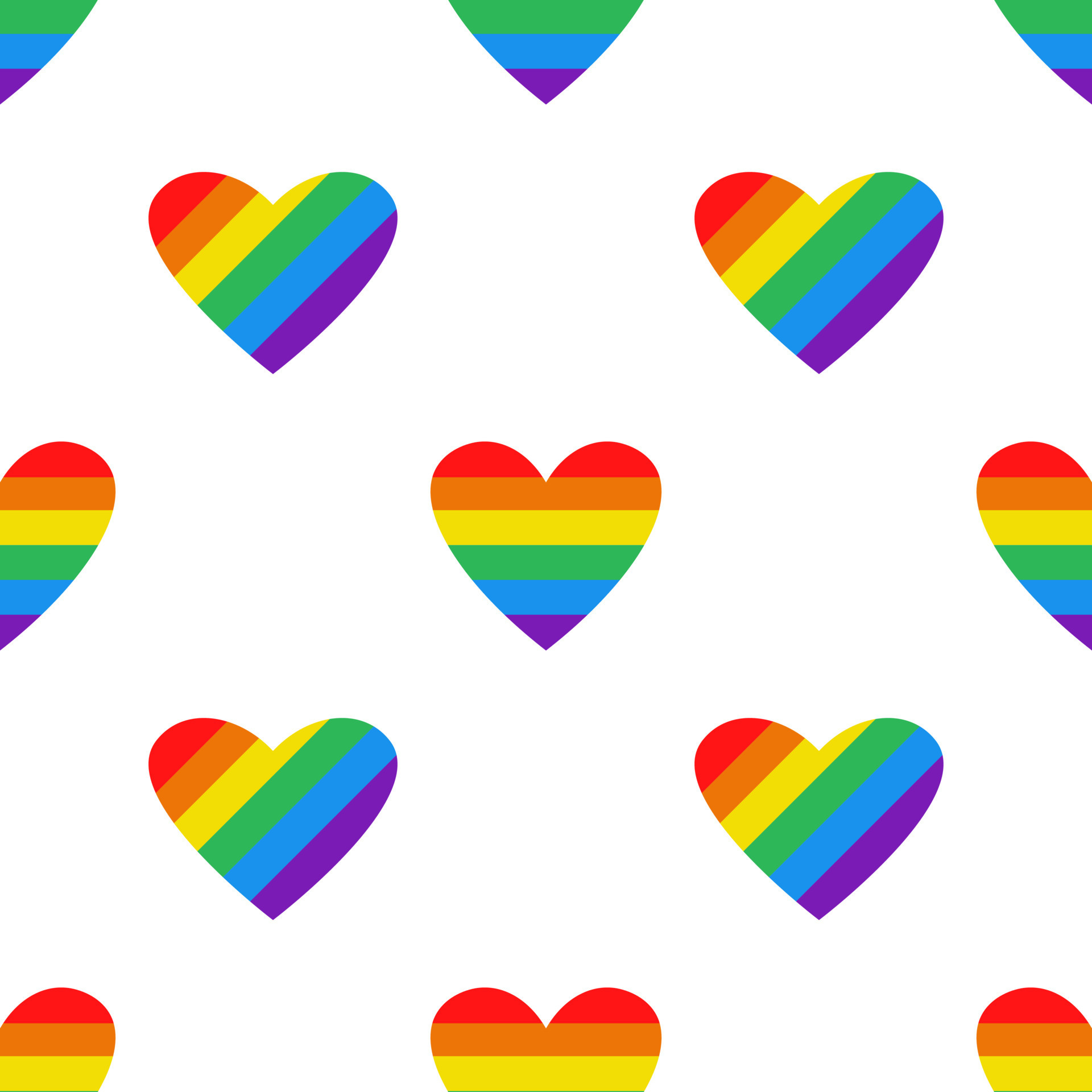 Vector LGBT pattern with pride hearts. Hearts in rainbow color