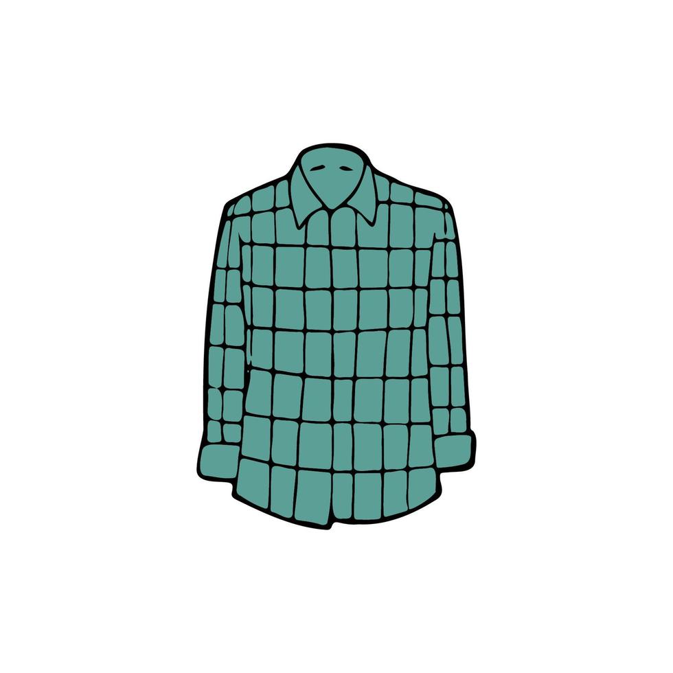 Hand drawn doodle turquoise plaid shirt. Vector clipart.