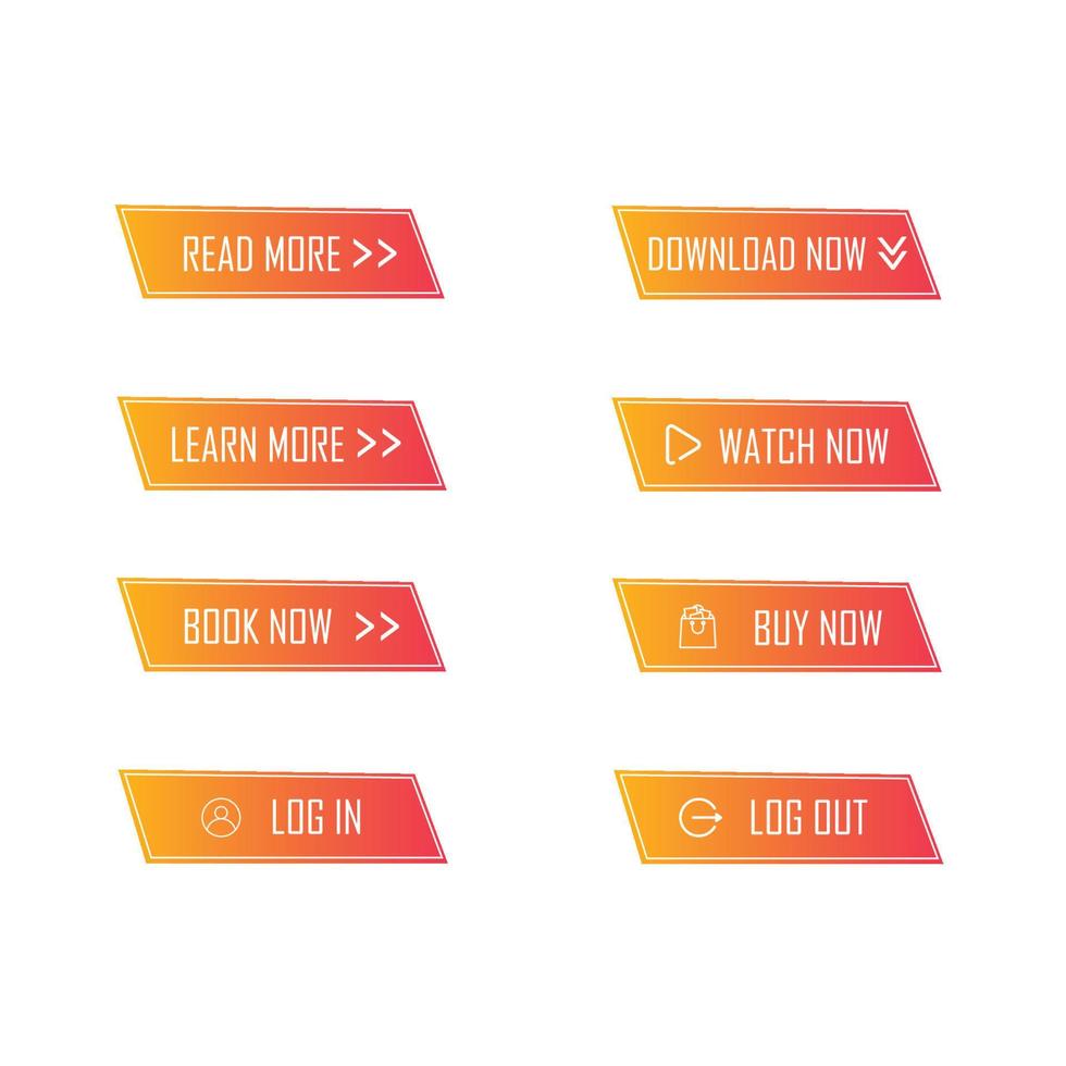 Set of modern trendy buttons for web. Read More, learn more, buy now, download, watch now, book now gradient button set vector