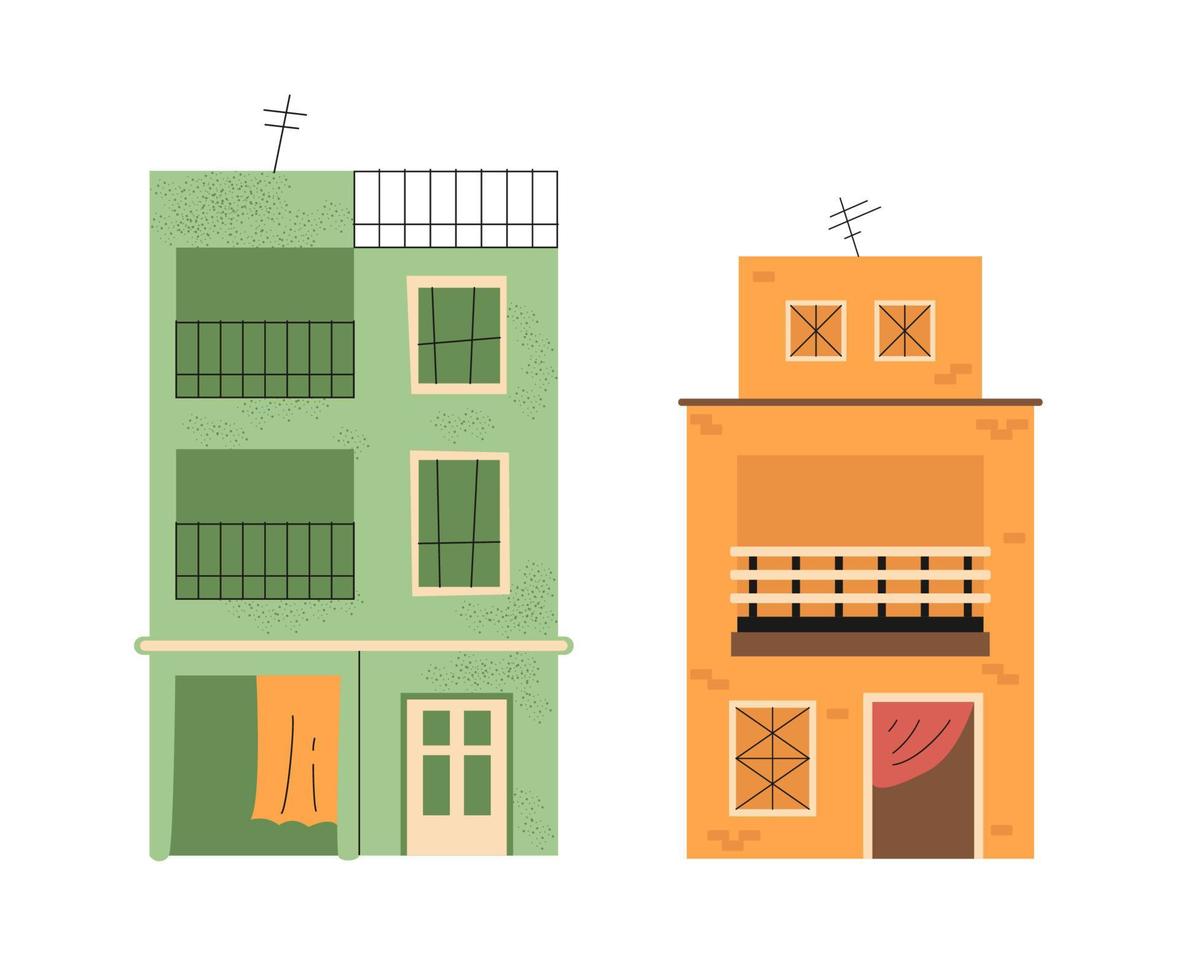 Vector set of poor houses. India buildings.