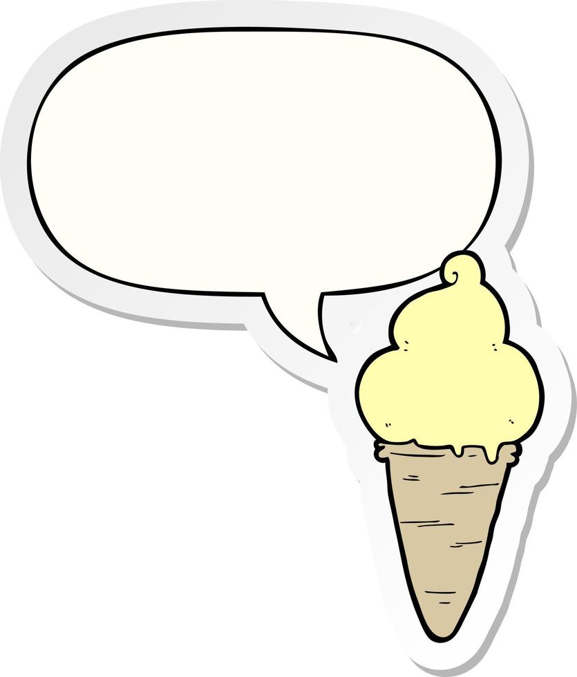 cartoon ice cream and speech bubble sticker vector