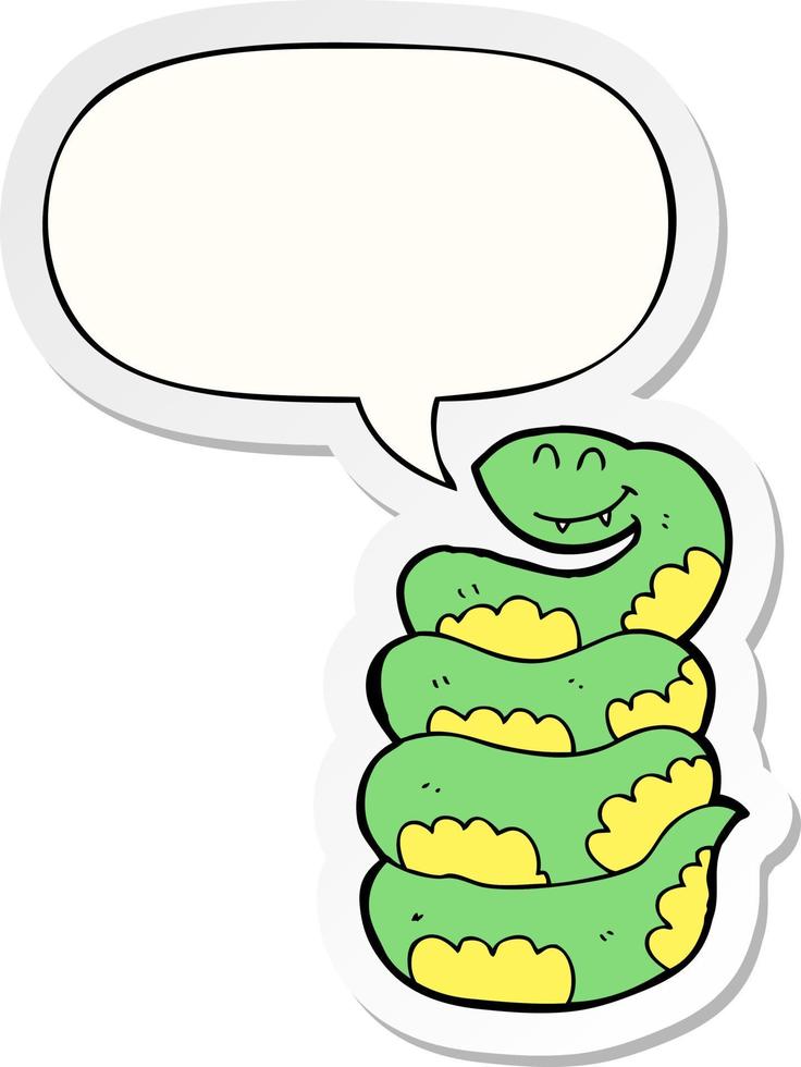 caricatura, serpiente, y, discurso, burbuja, pegatina vector