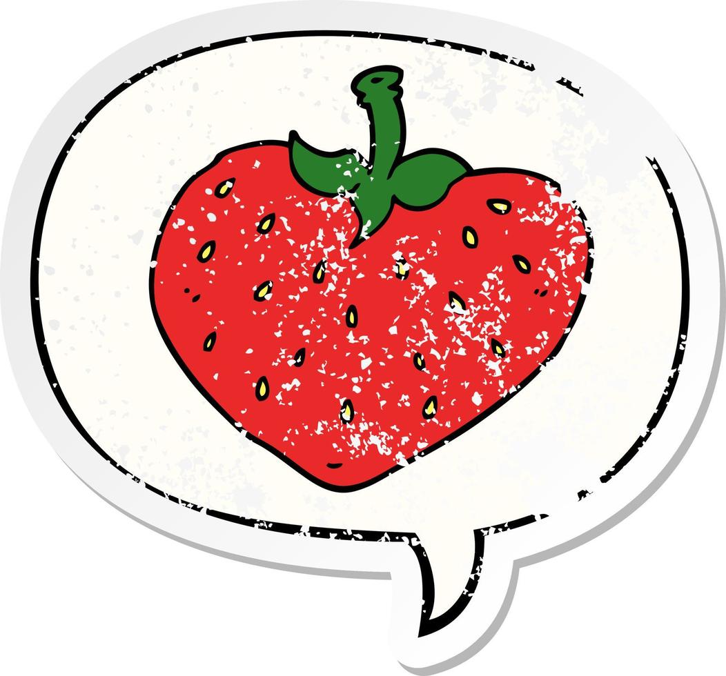 cartoon strawberry and speech bubble distressed sticker vector