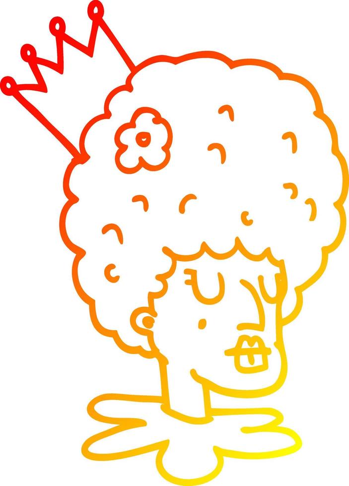 warm gradient line drawing cartoon queen in makeup and huge wig vector