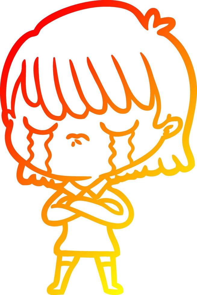 warm gradient line drawing cartoon woman crying vector