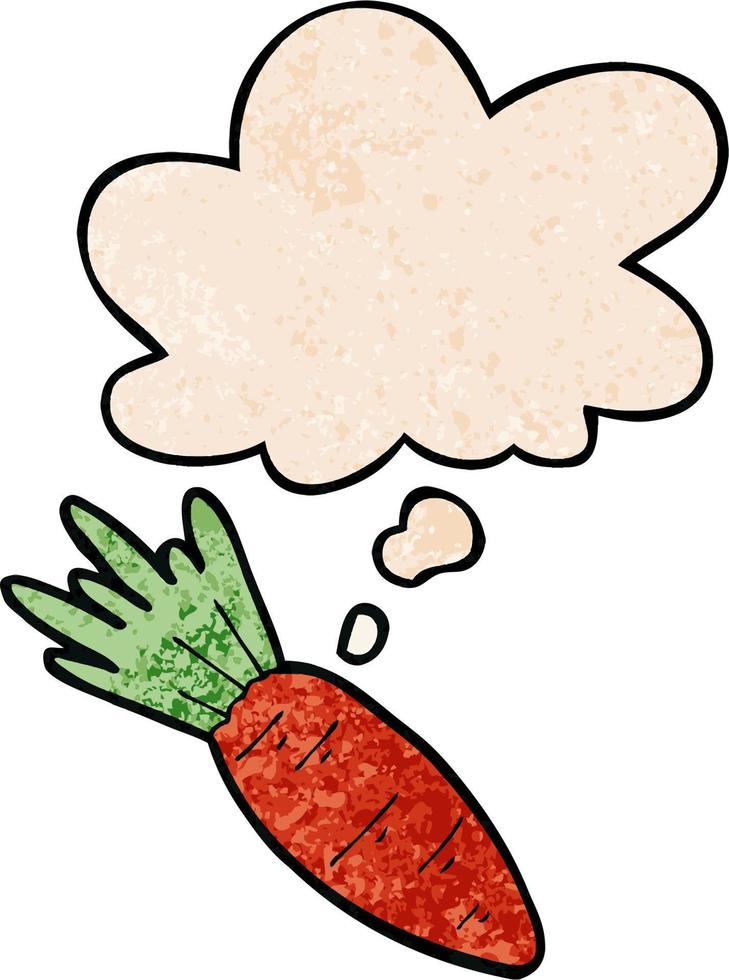 cartoon carrot and thought bubble in grunge texture pattern style vector