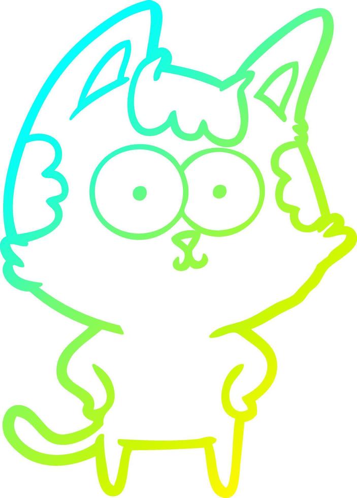 cold gradient line drawing happy cartoon cat vector