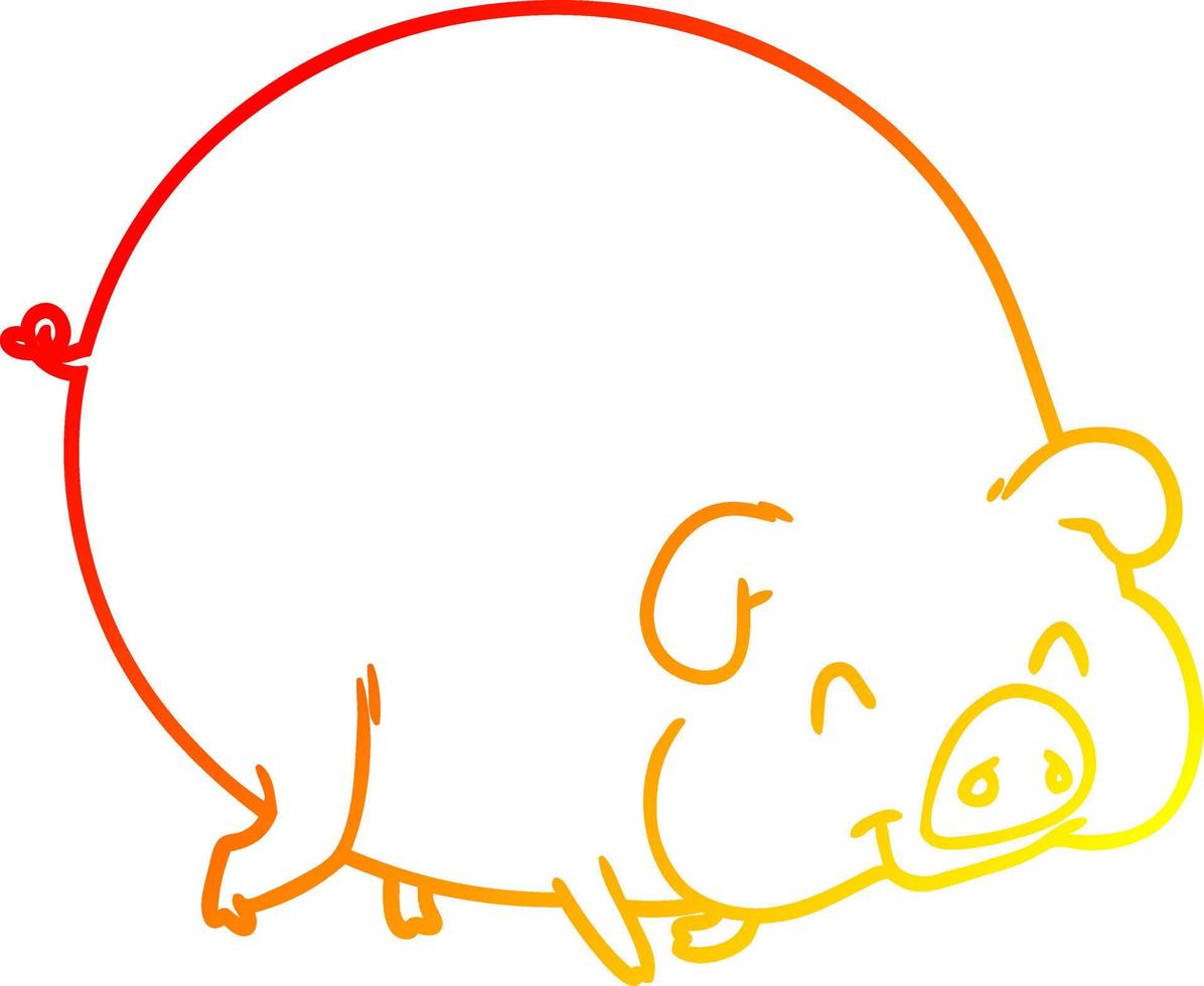 línea de gradiente caliente dibujo cerdo de dibujos animados vector