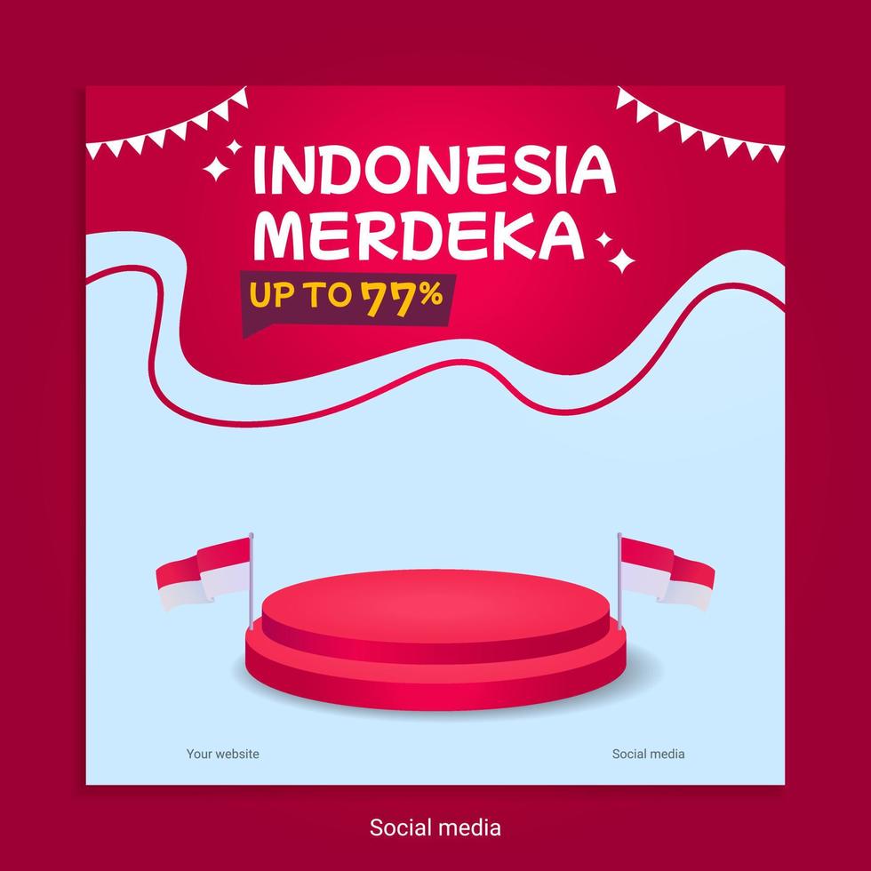 Indonesia independence day sale poster template with podium on red background for social media vector