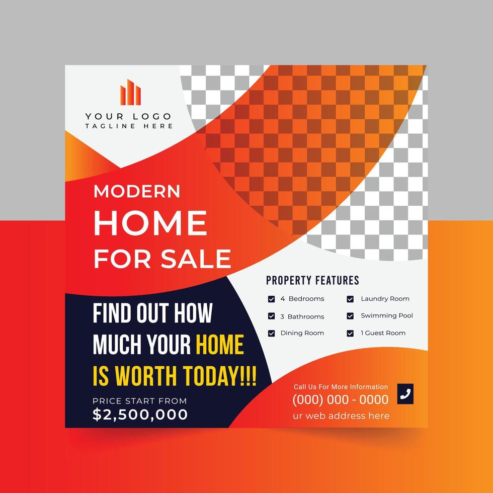 modern home for sale real estate square social media post ads banner design vector