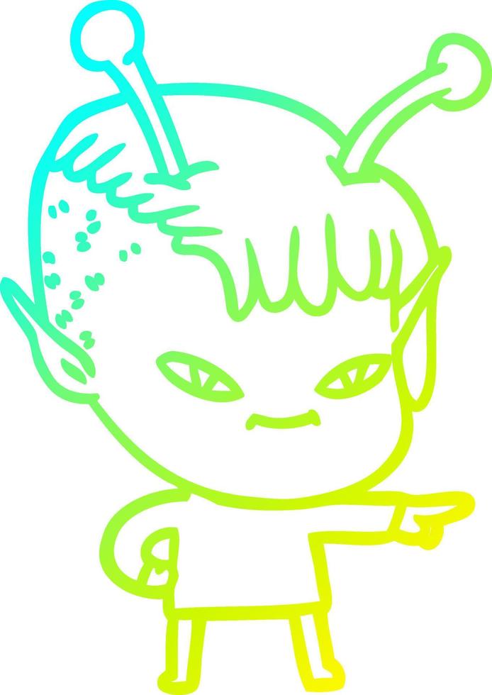 cold gradient line drawing cute cartoon alien girl vector